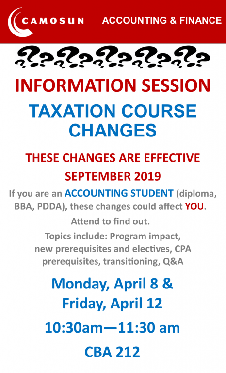 INFORMATION SESSION - TAXATION COURSE CHANGES